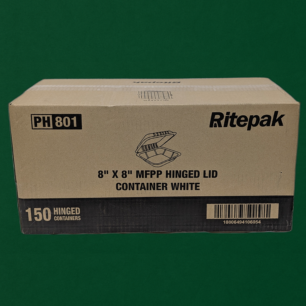 8″ × 8″ Microwave-Safe MFPP Hinged Container (150 Pcs)