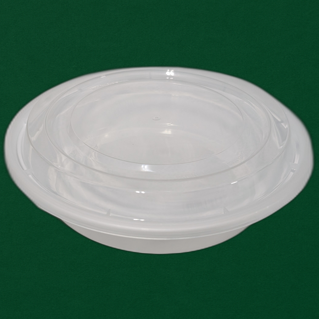 7" Round white PP Cont with Lid 24oz White (150 Pcs)