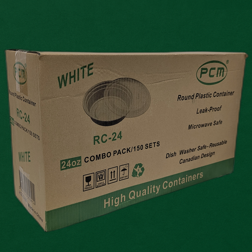 7" Round white PP Cont with Lid 24oz White (150 Pcs)