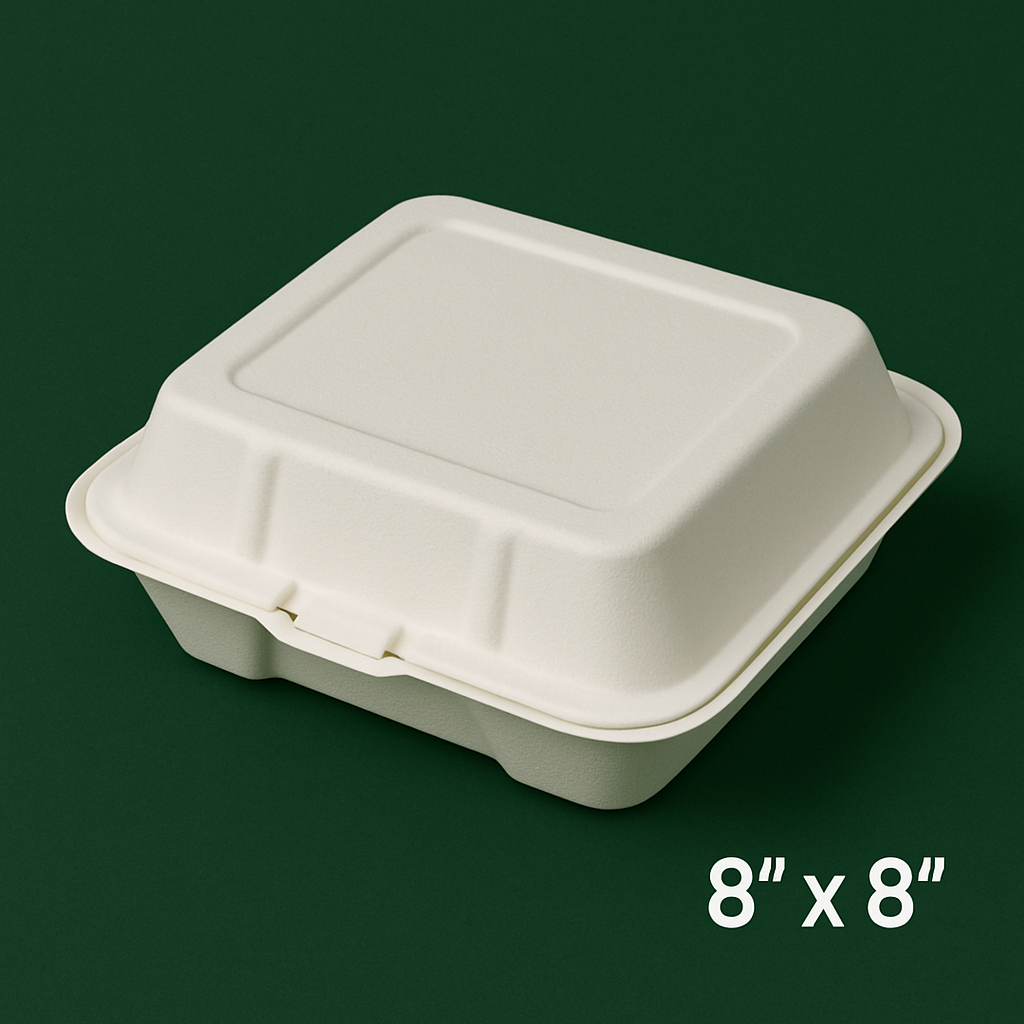 8″ × 8″ Microwave-Safe MFPP Hinged Container (150 Pcs)