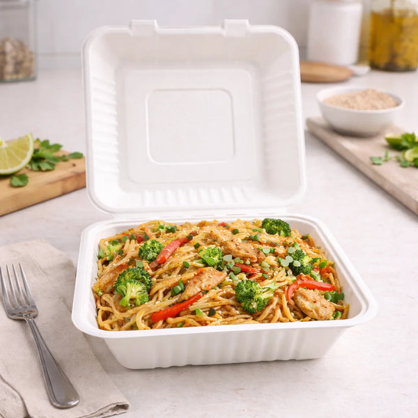 9" x 9" Bagasse Hinged container (200 Pcs)