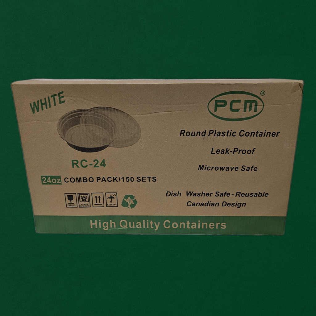 7" Round white PP Cont with Lid 24oz White (150 Pcs)