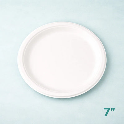 7" Round White Bagasse Plate (1000 Pcs)