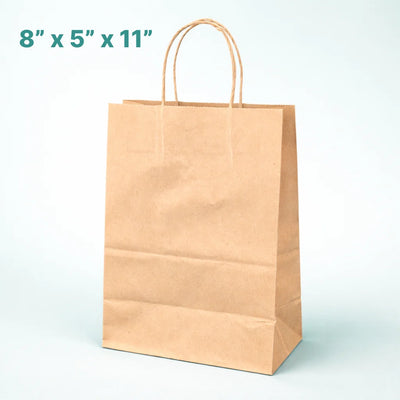 Kraft Paper Bag with Handle - 8" x 5" x 11" (250 Pcs)