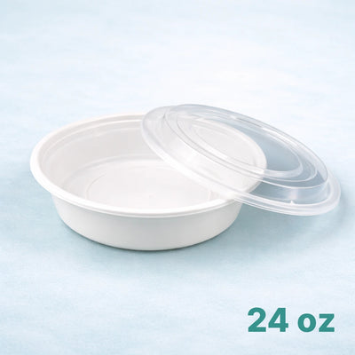 24oz White 7" Round PP Container with Lid (150 Pcs)
