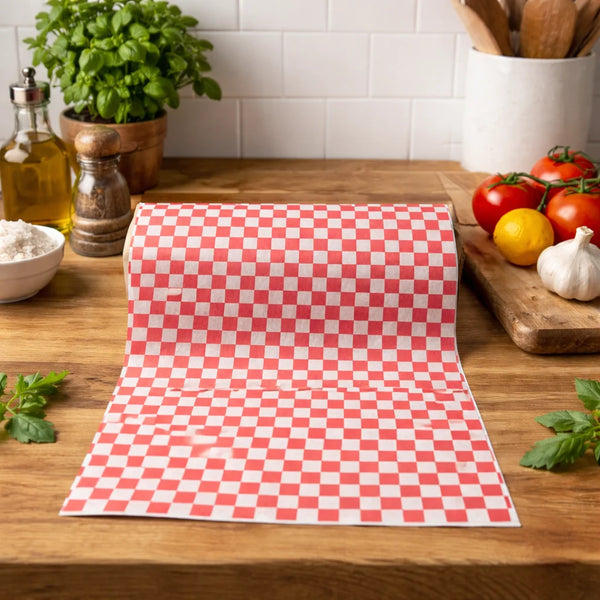 Red Checkered Greaseproof Paper Sheets, 12 × 12 (1000 Pcs)