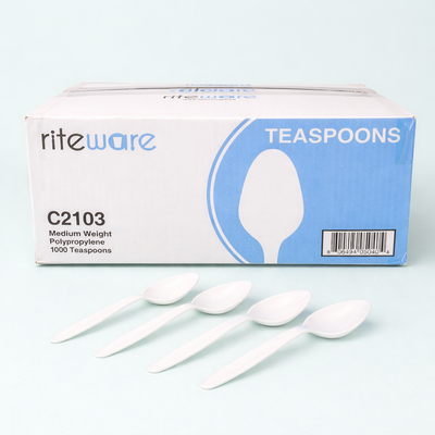 Medium Weight White Polypropylene Teaspoons (1000 Pcs)