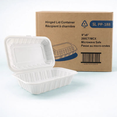 9" * 6" Microwave-Safe MFPP Hinged Container (200 Pcs)