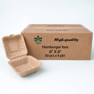 6" x 6" Bagasse Hinged container (200 Pcs)