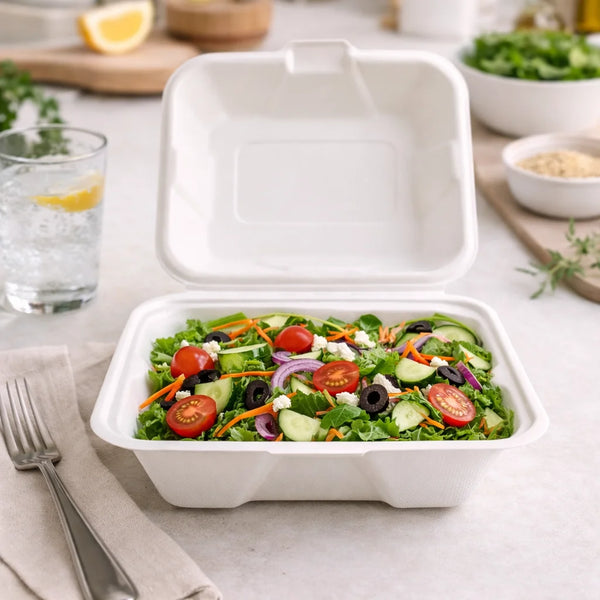 9X6 Bagasse Clamshell Container (200 Pcs)