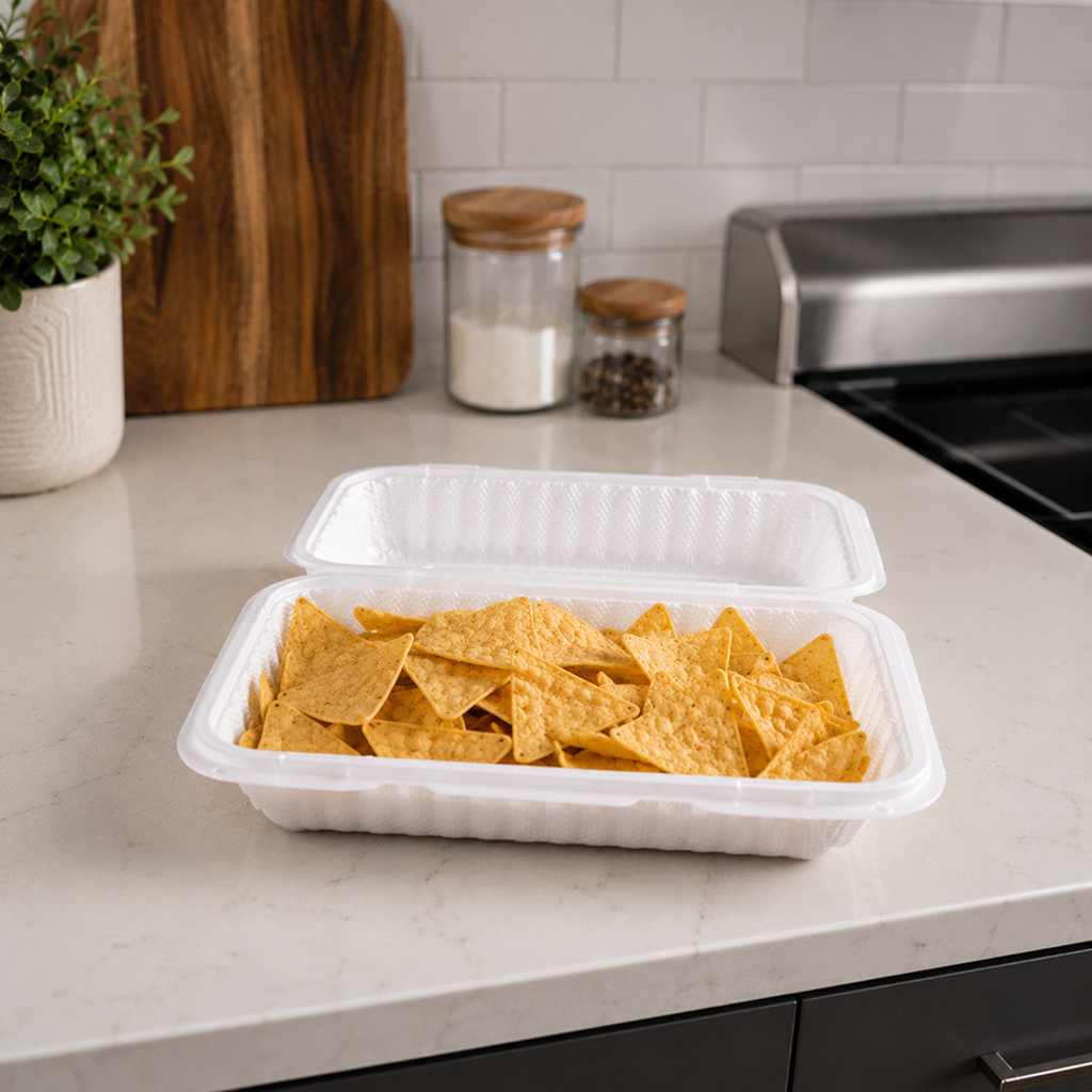 9" x 6" Microwavable hinged container - Dual Lock (150 Pcs)