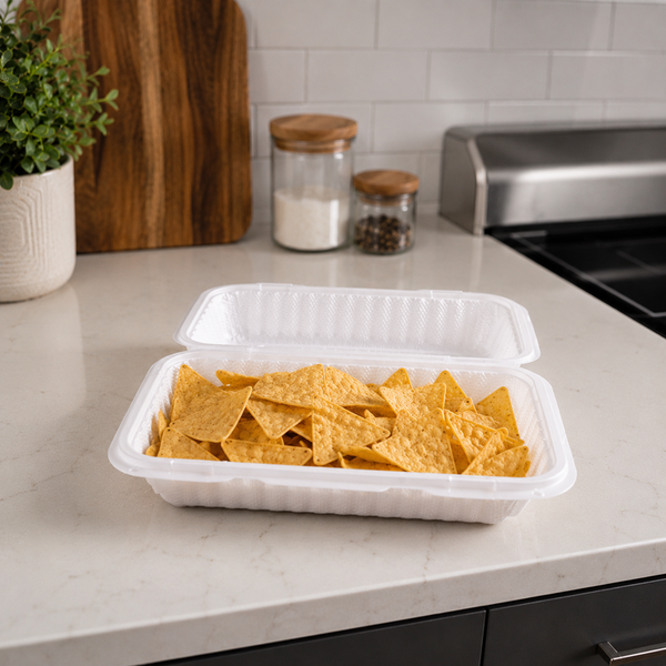 9" x 6" Microwavable hinged container - Dual Lock (150 Pcs)