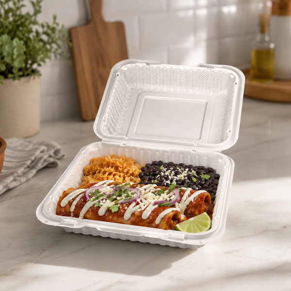 9" x 9" Microwavable hinged container - Dual Lock (150 Pcs)