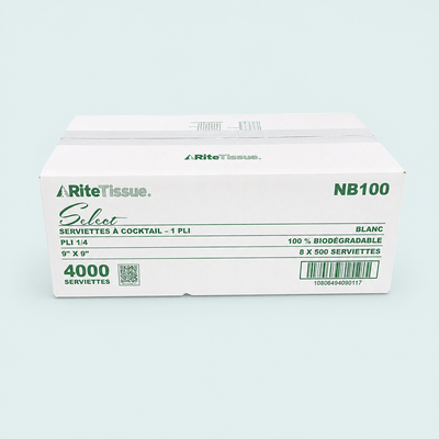 9" x 9" - 1/4-fold, 1-ply Beverage napkin (4000 Pcs)