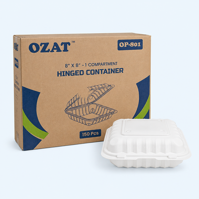 8"x8" Microwavable hinged container - 1 comp - Dual Lock (150 Pcs)