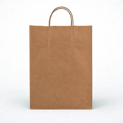 Brown kraft paper bag with handles for restaurant takeaway and food packaging